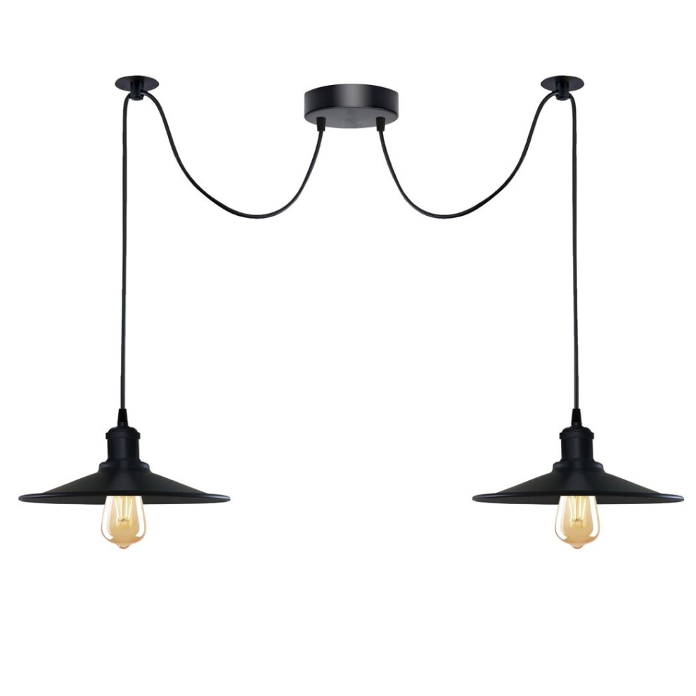 Black Vintage 2 Head Cone shaped shade Ceiling Pendant Light Fitting with Adjustable Cord Hanging Light Fixture-image-OPC-PDW5B2F-NEW
