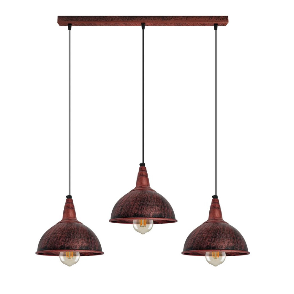 Vintage Industrial Rustic Red 3 Head Reactangle Pendant Cord E27 Base Metal Brushed Light Fitting Small Dome Lamp Shade-image-OPC-PDW5B65-NEW