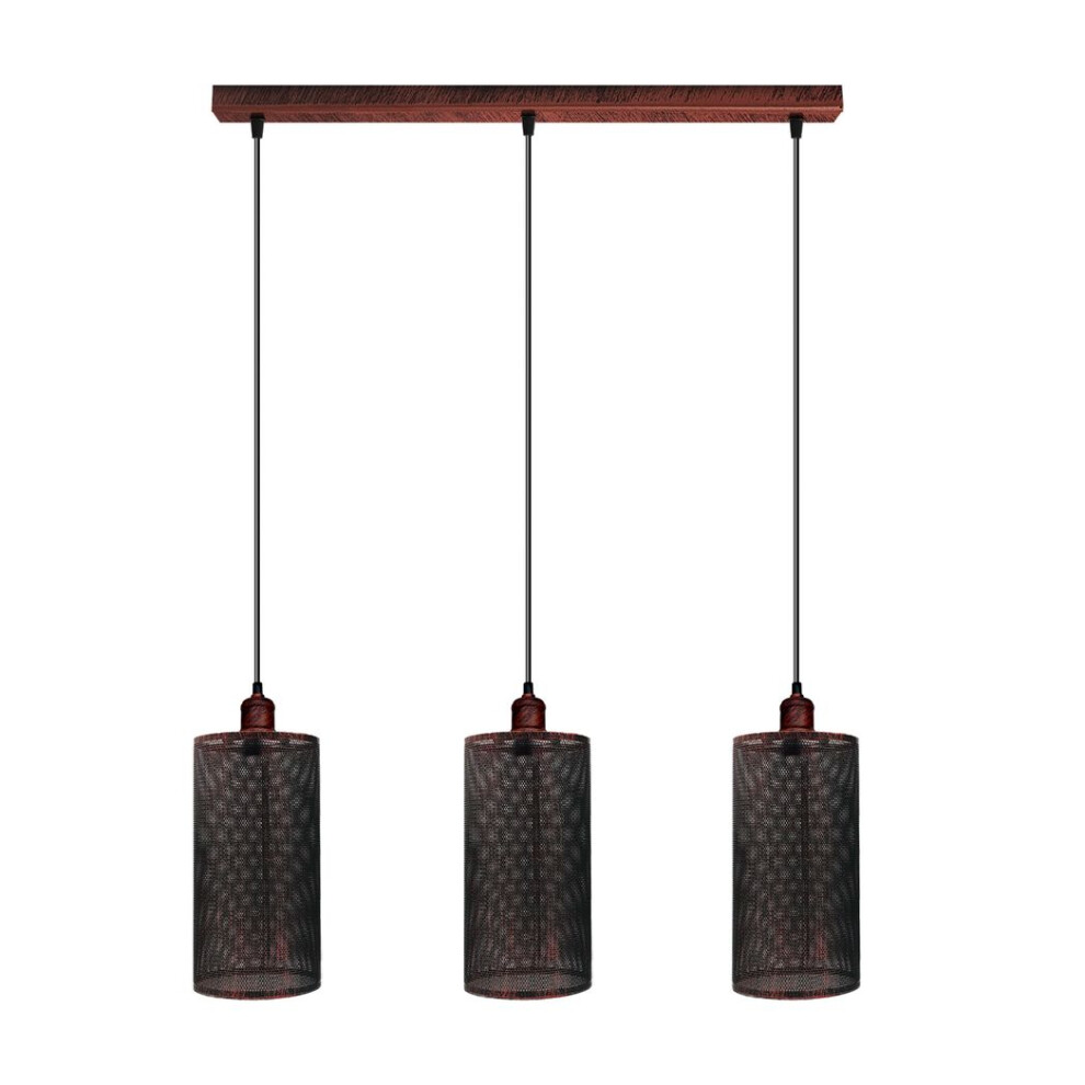 Vintage Industrial Rustic Red 3 Head Reactangle Pendant Cord  E27 Base Metal Brushed Light Fitting Barel Cage Lamp Shade-image-OPC-PDW5B66-NEW