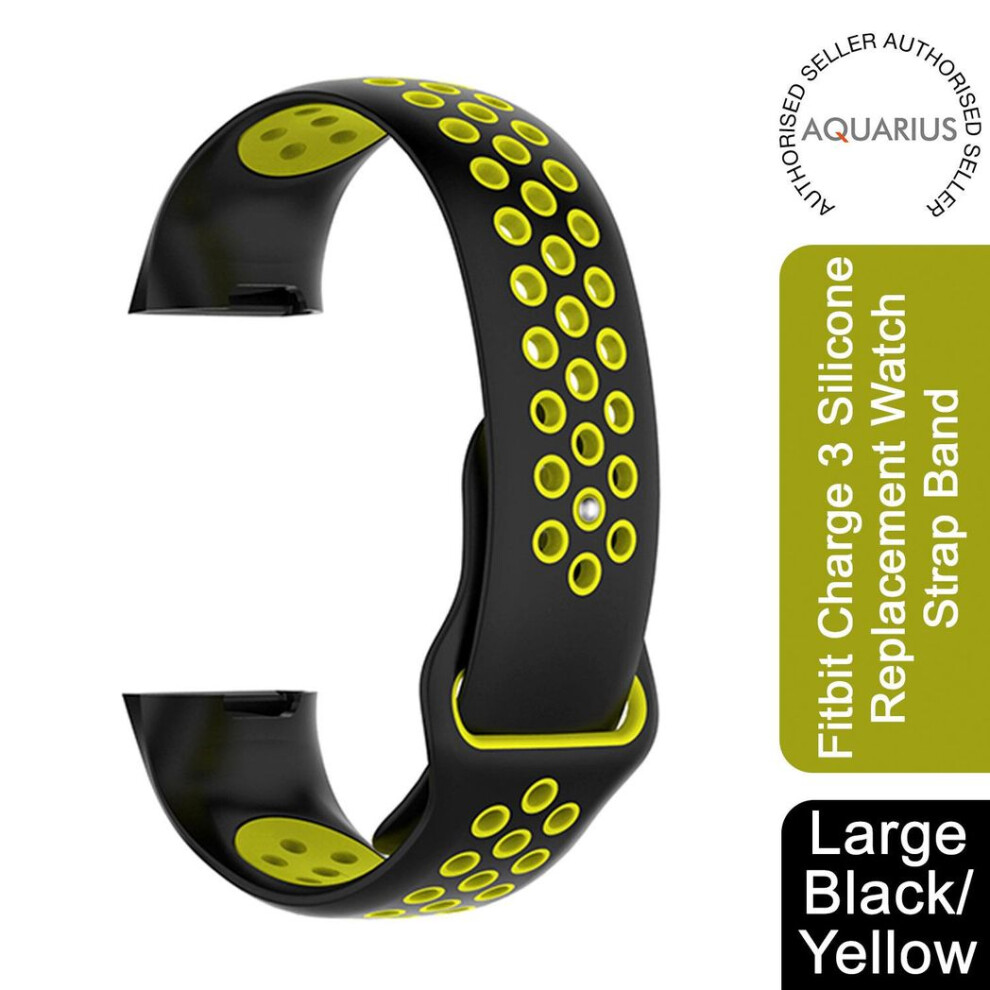 Aquarius Fitbit Charge 3 Silicone Replacement Watch Strap Band Black/Yellow