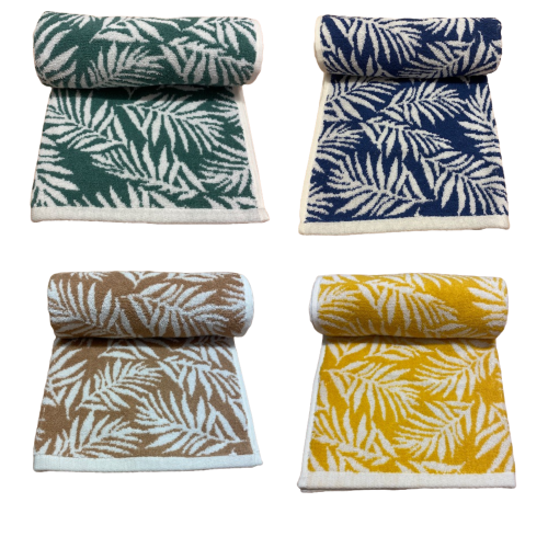 Botanical Leaf Turkish Cotton jacquard bath sheet ochre