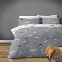 Dachys Grey and white dachshund sausage dog design polycotton duvet set. Double bed