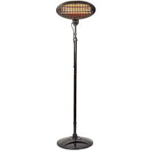2KW Outdoor Freestanding Quartz Electric Garden Patio Heater, 2000W, IP34 Rated, with 3 Power Settings, Adjustable Heat Angle Height Adjustable Stand