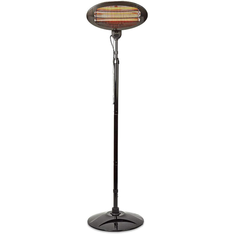 2KW Outdoor Freestanding Quartz Electric Garden Patio Heater, 2000W, IP34 Rated, with 3 Power Settings, Adjustable Heat Angle Height Adjustable Stand