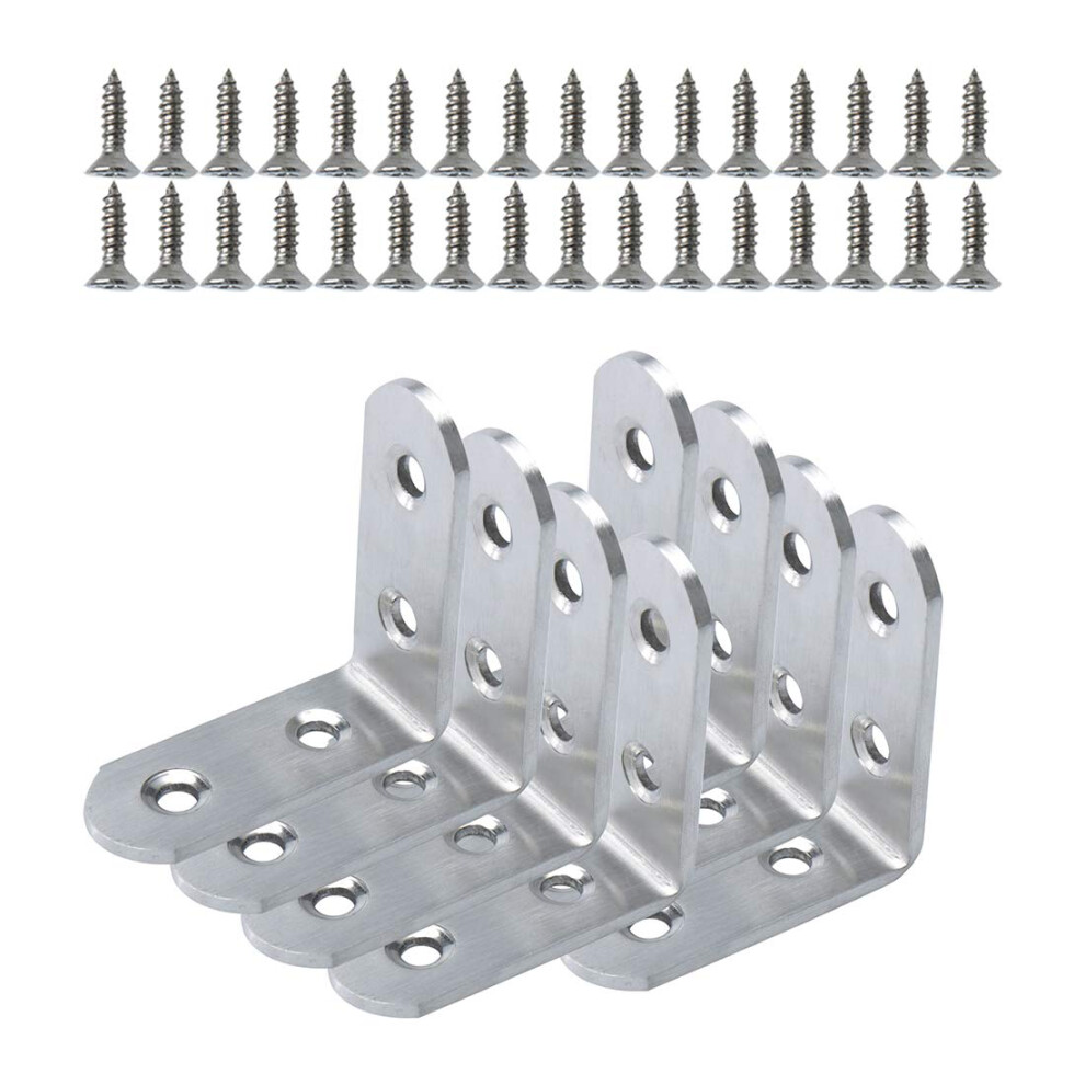 8Pcs Angle Bracket Stainless Steel 50X50mm Corner Brace Fastener L Shaped Right Angle Brackets Corner Protector Shelf Support With Screws For Furnitur 9316959943444