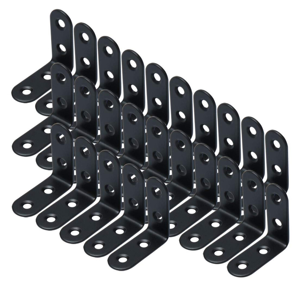 25Pcs Angle Bracket Stainless Steel 50X50mm Black Corner Brace Fastener L Shaped Right Angle Brackets Corner Protector Shelf Support With Screws For F 9316959201490