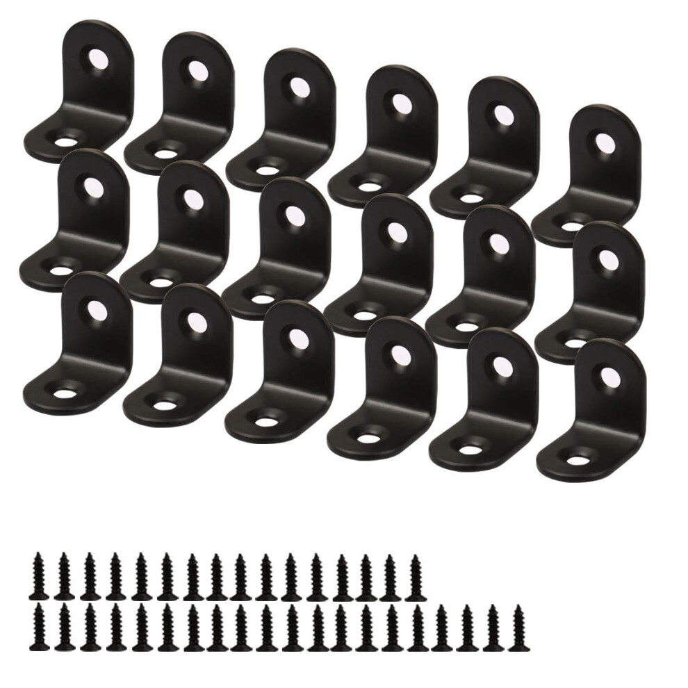 18Pcs Angle Bracket Stainless Steel 20X20mm Black Corner Brace Fastener L Shaped Right Angle Brackets Corner Protector With Screws For Furniture 9316959206365