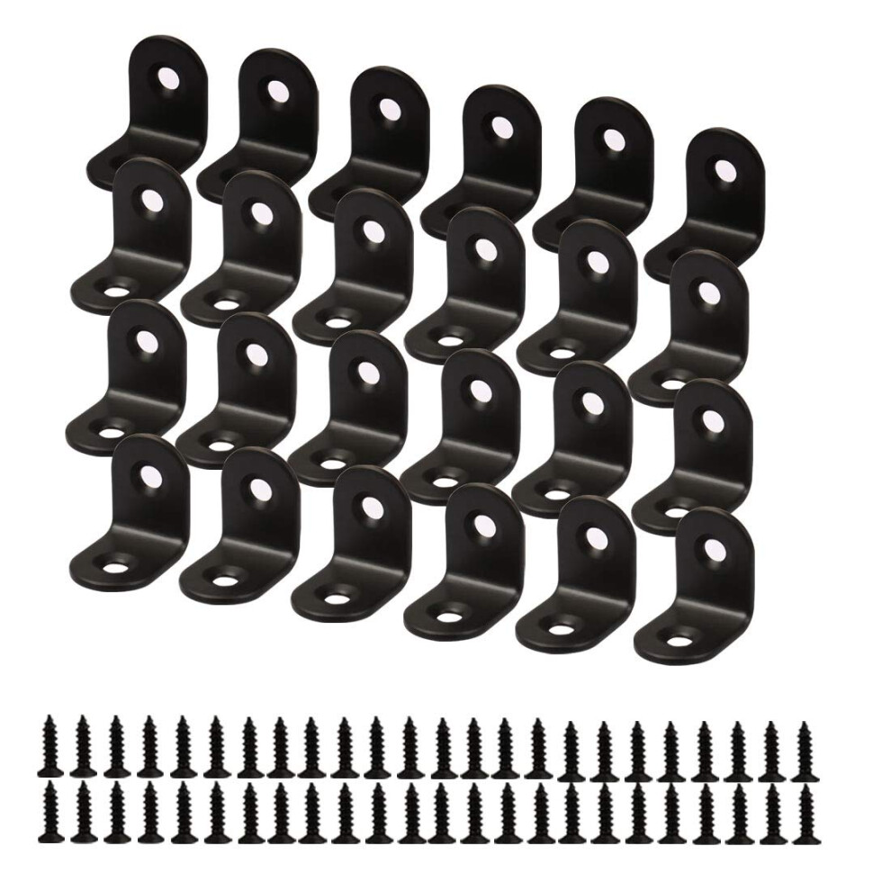 24Pcs Angle Bracket Stainless Steel 20X20mm Black Corner Brace Fastener L Shaped Right Angle Brackets Corner Protector With Screws For Furniture 9316959232852