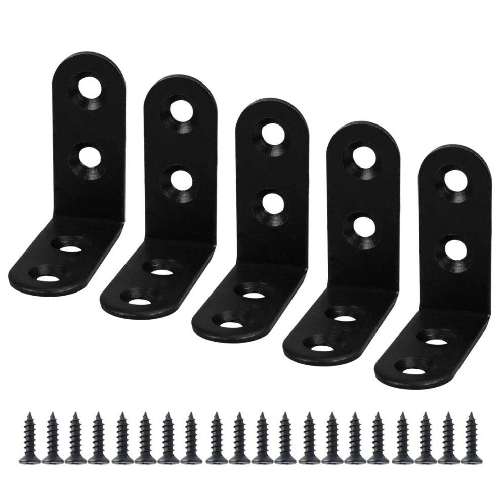 5Pcs Angle Bracket Metal 40X40mm Black Corner Brace Fastener L Shaped Right Angle Brackets Corner Protector Shelf Support With Screws For Furniture 9316959249706