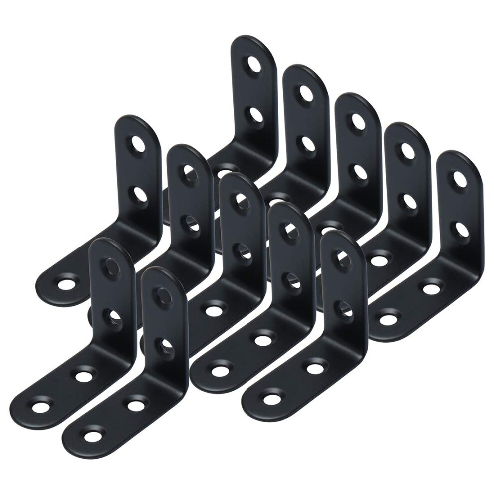 12pcs Angle Bracket Stainless Steel 40x40mm Black Corner Brace Fastener L Shaped Right Angle Brackets Corner Protector Shelf Support with Screws for F