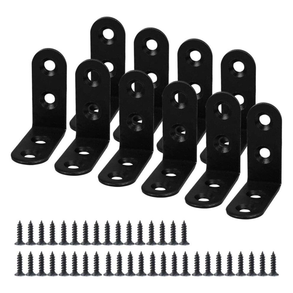 10Pcs Angle Bracket Metal 40X40mm Black Corner Brace Fastener L Shaped Right Angle Brackets Corner Protector Shelf Support With Screws For Furniture 9316959255370
