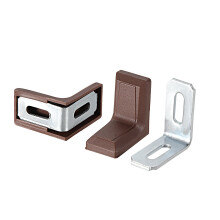 29mmx29mmx18mm Metal Plastic L Shaped Angle Bracket Shelf Corner Brace Plate Brown, Pack of 2