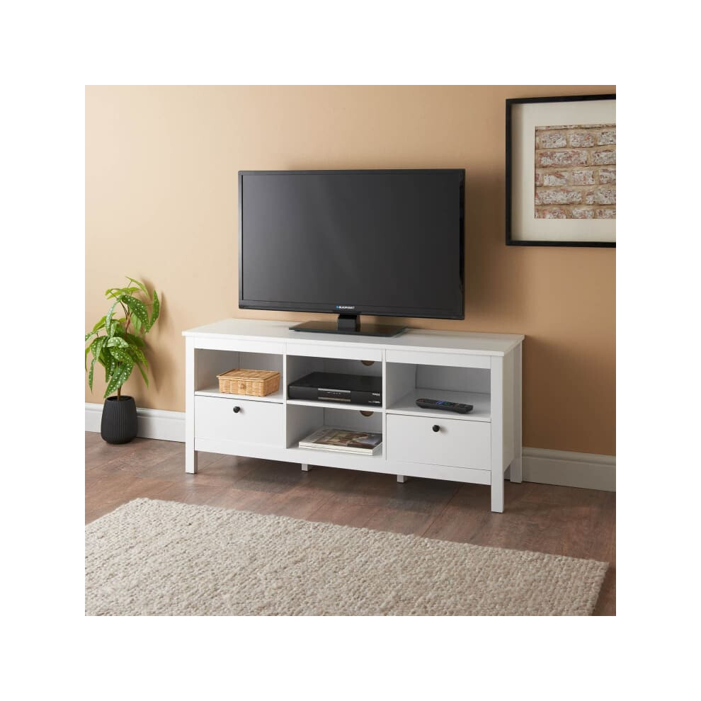 Oslo TV Unit With Shelving And Drawer Space To Store TV Boxes - White