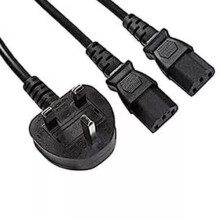 C13 To Dual IEC Splitter Kettle Cable with UK Plug For PC Monitor TV Mixer Length: 2M