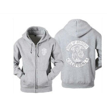 (Grey, 3XL) Sons Of Anarchy Hoodie Tv Soa Cosplay Costume Men Zipper Jacket Leather Vest Rock Punk Cap Mayans Mc Halloween Costume
