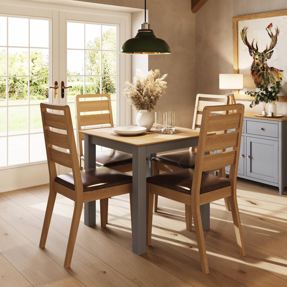 5 Piece Solid Natural Oak Dining Table Set With 4 Chairs