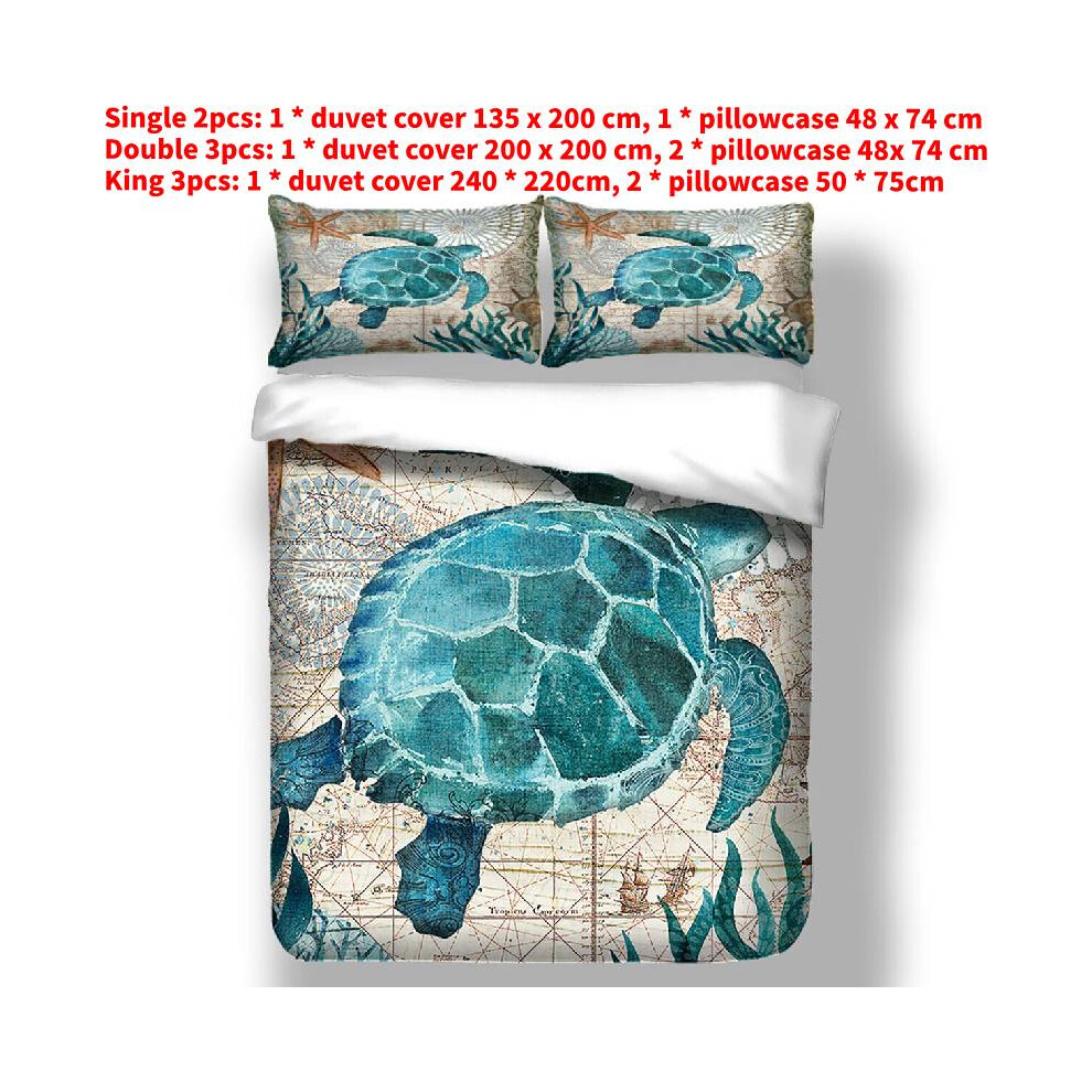 (Double) Turtles And Modern Bedding Set With Activated Printing Comfortable Luxurious