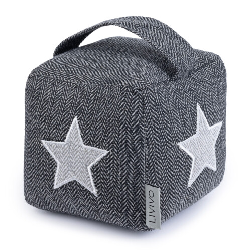 LIVIVO Fabric Cube Door Stopper with Handle - Grey Star, Sand-Filled DS0559