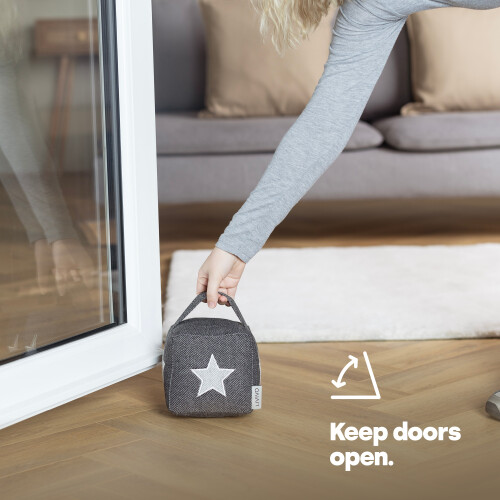 LIVIVO Fabric Cube Door Stopper with Handle - Grey Star, Sand-Filled DS0559 1