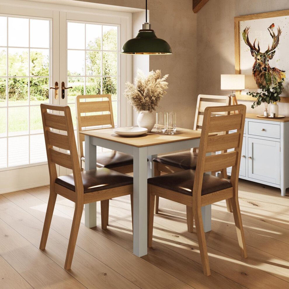 Square Compact Dining Table Set 4 Chairs White Painted Oak Finish