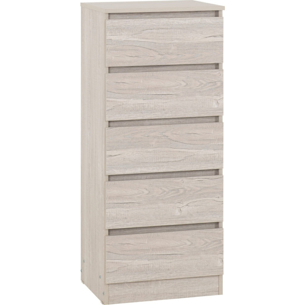 Seconique Malvern 5 Drawer Narrow Chest Urban Snow Beige Recessed Handles Brown