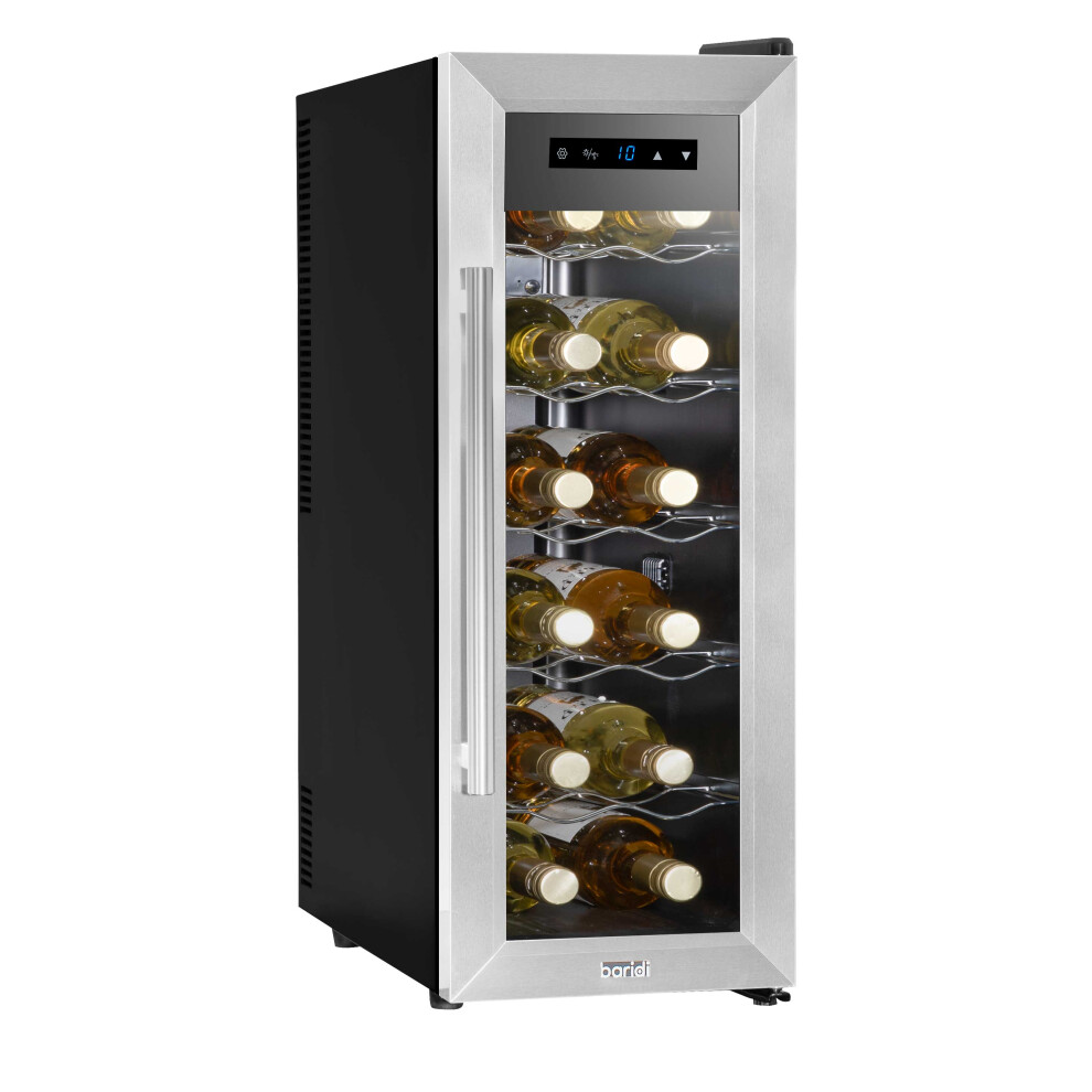 Baridi 12 Bottle Wine Cooler with Digital Touch Screen Controls & LED Light, Stainless Steel - DH74