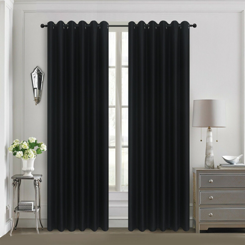 (Black, 46" x 72") Thick Thermal Blackout Ready Made Eyelet Ring Top Pair Curtains Panel