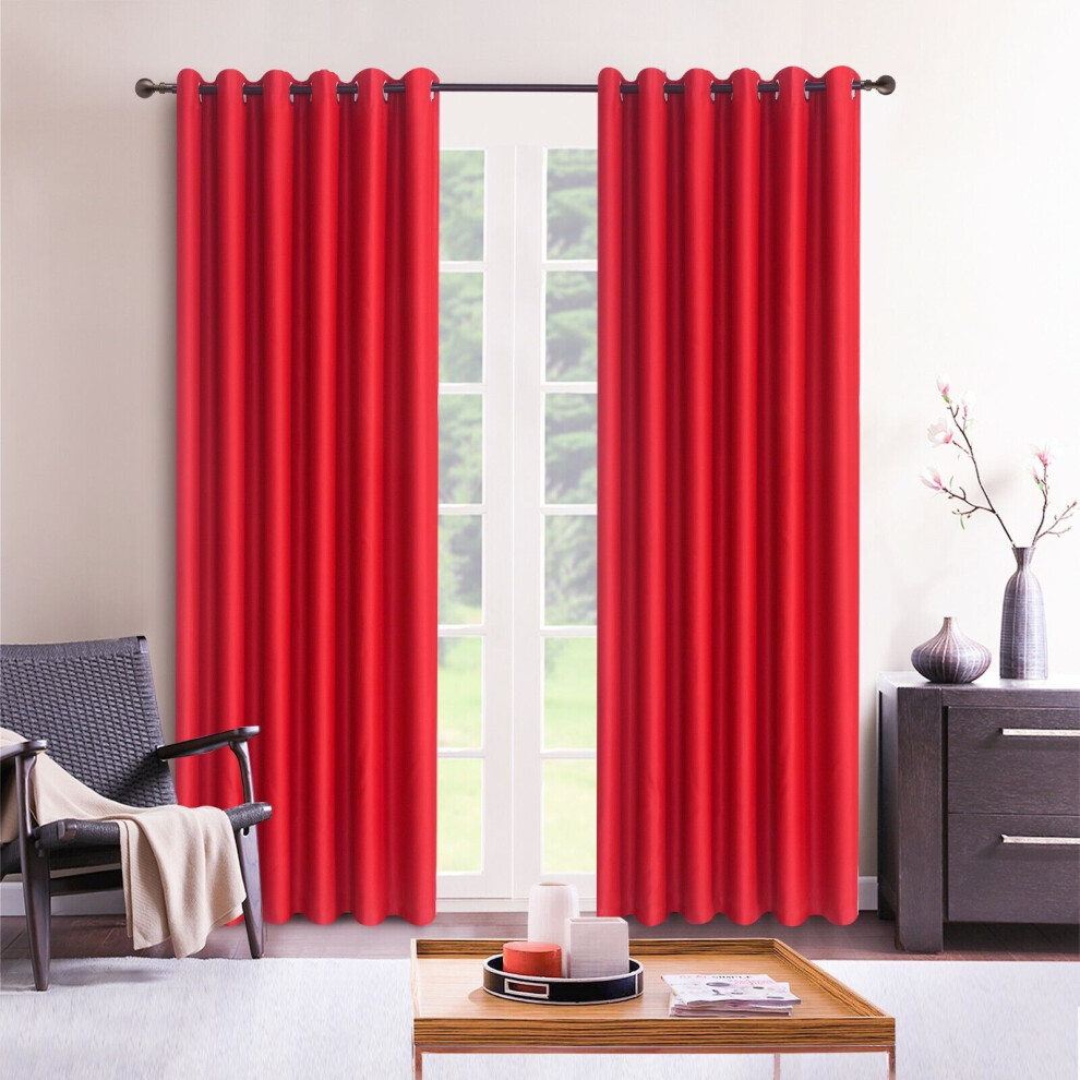 (Red, 66" x 54") Thick Thermal Blackout Ready Made Eyelet Ring Top Pair Curtains Panel