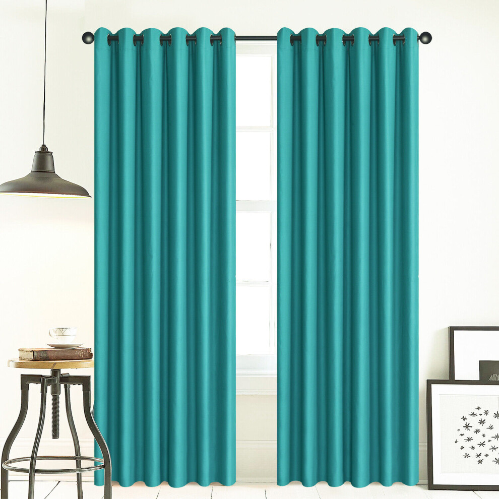 (Teal, 46" x 54") Thick Thermal Blackout Ready Made Eyelet Ring Top Pair Curtains Panel