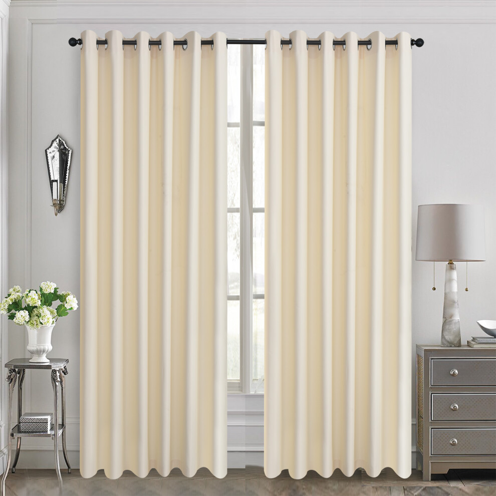 (Cream, 46" x 72") Thick Thermal Blackout Ready Made Eyelet Ring Top Pair Curtains Panel-image-OPC-PDW5NG6-NEW