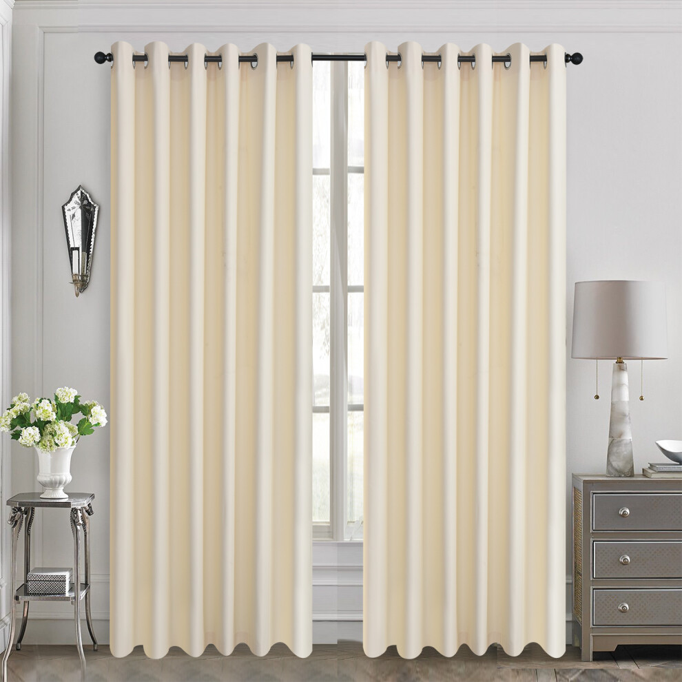 (Cream, 46" x 90") Thick Thermal Blackout Ready Made Eyelet Ring Top Pair Curtains Panel