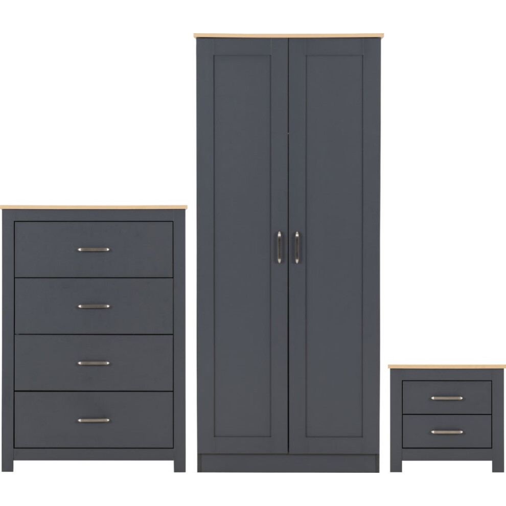 Portland Trio Bedroom Set Grey and Oak Effect 3 Items