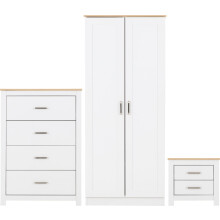 Portland Trio Bedroom Set White and Oak Effect 3 Items