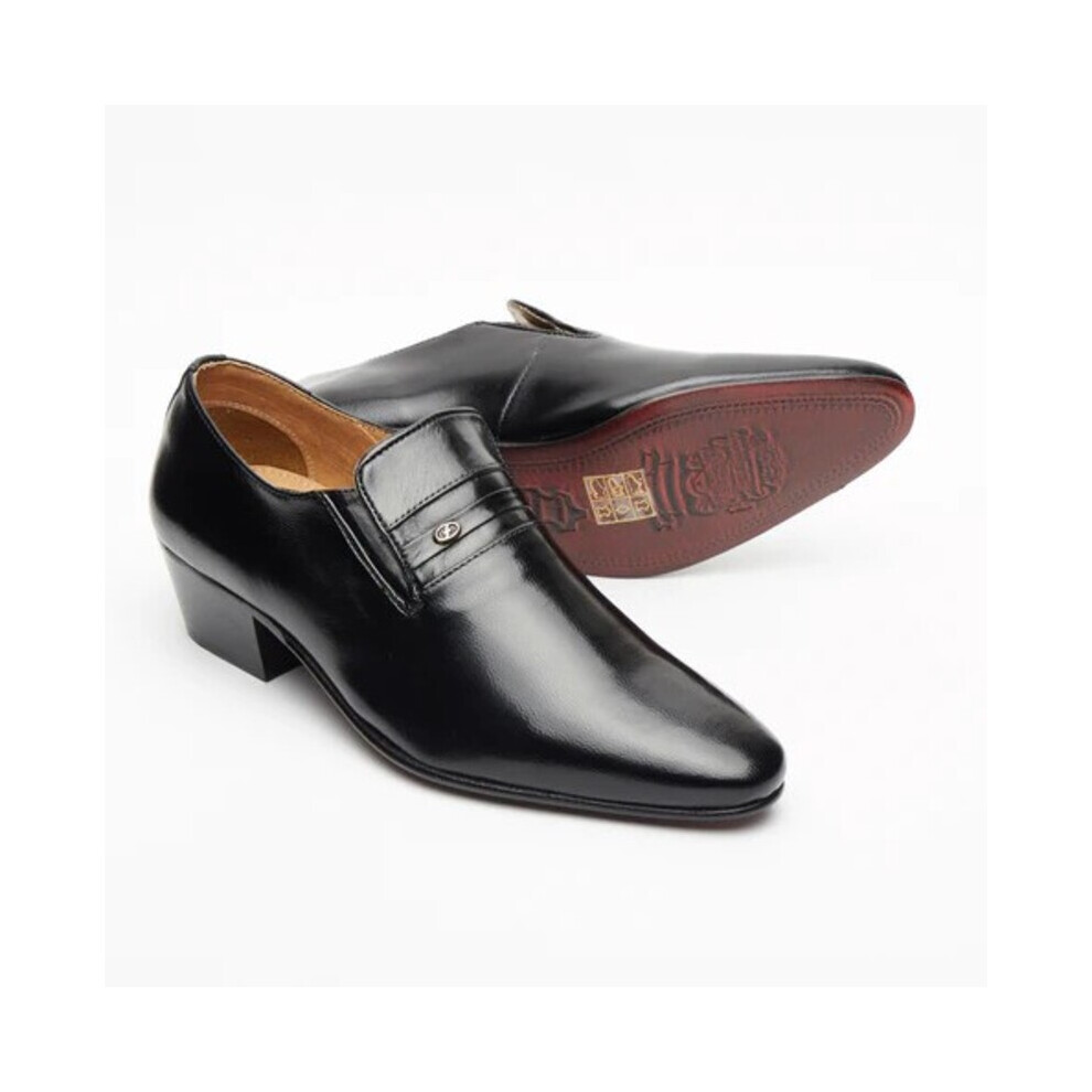 (Black, Men's UK 8) Men's Leather Designer Slip On Cuban Heel Shoes