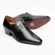 (Black, Men's UK 10) Men's Leather Designer Slip On Cuban Heel Shoes