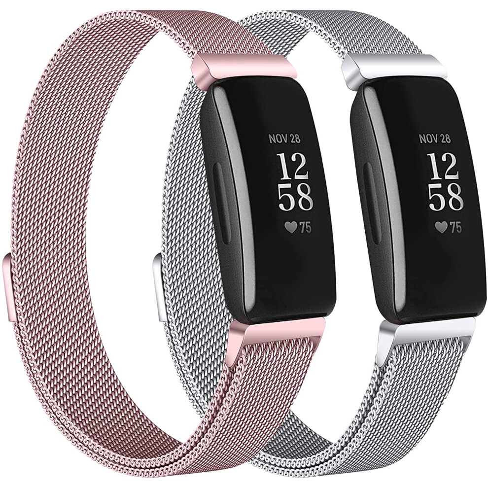 2-Pack Bands Compatible With Fitbit Inspire 2/ Inspire Hr/Inspire,Metal Mesh Loop Wristband Replacement 9379360663738