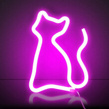 LED Neon Sign Wall Decor Cat Pink - USB or Battery-Powered Night Light, Safe Low-Voltage Wall Art for Home & Parties