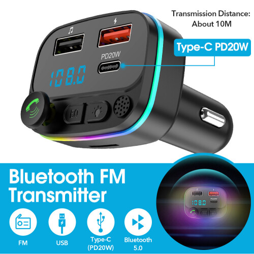 Car FM Transmitter Bluetooth 5.0 Handsfree Car Kit 2