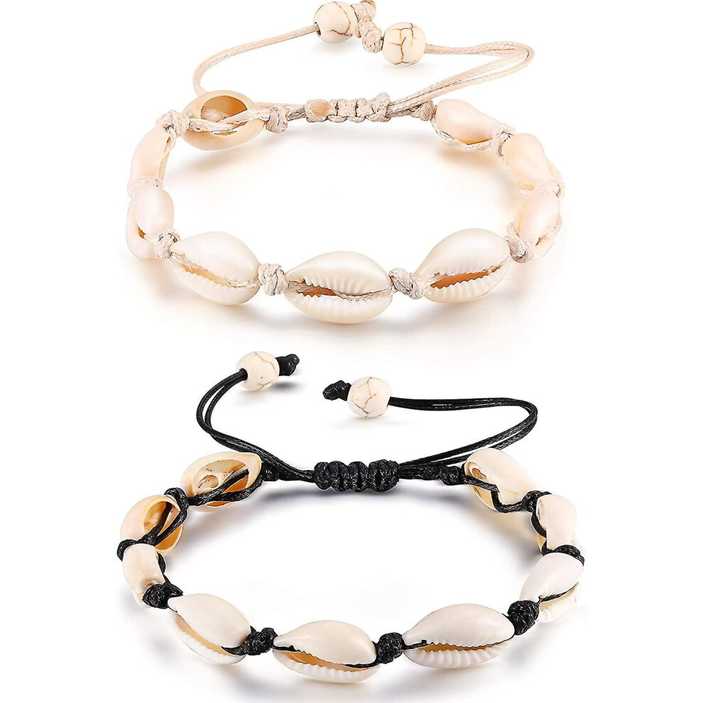 2 Pcs Natural Shell Anklet Shell Crochet Ankle Bracelet Handmade Boho Shell Bead Anklet