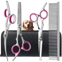 Dog Grooming Scissors Kit With Safety Round Tip, Stainless Steel Professional Dog Grooming Scissors Set For Long And Short Hair Of Dog Cat Pets