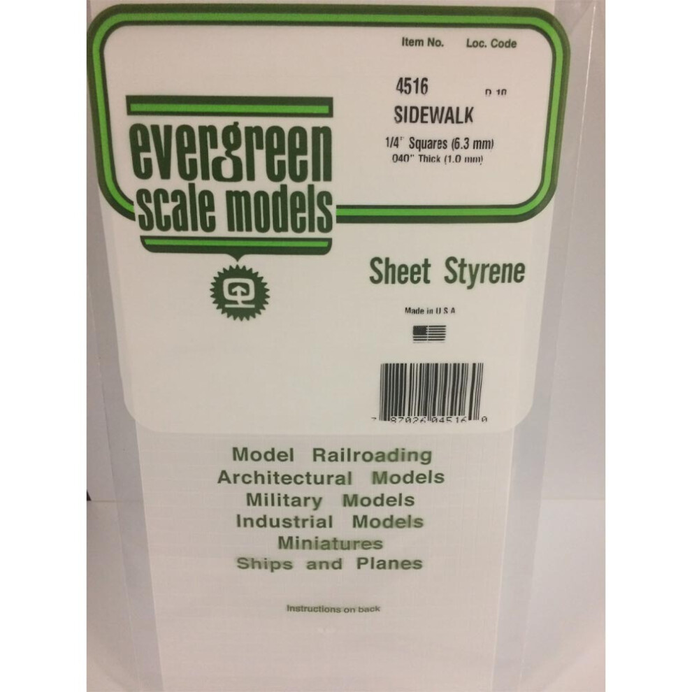 Evergreen 4516 - 1/4" x 1/4" Polystyrene Sidewalk Pavement Sheet 6" x 12"