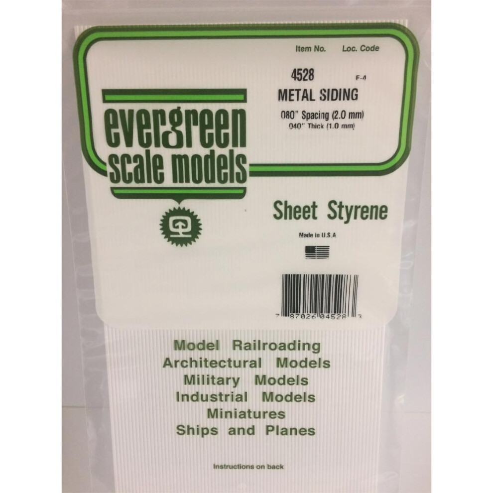 Evergreen 4528 - 0.08" Polystyrene Corrugated Siding Sheet 6" X 12"