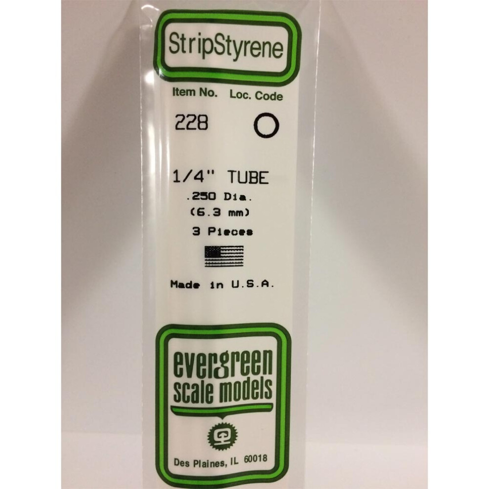 Evergreen 228 - 0.25"/6.3mm Polystyrene 14"/35cm Tubes 3pcs