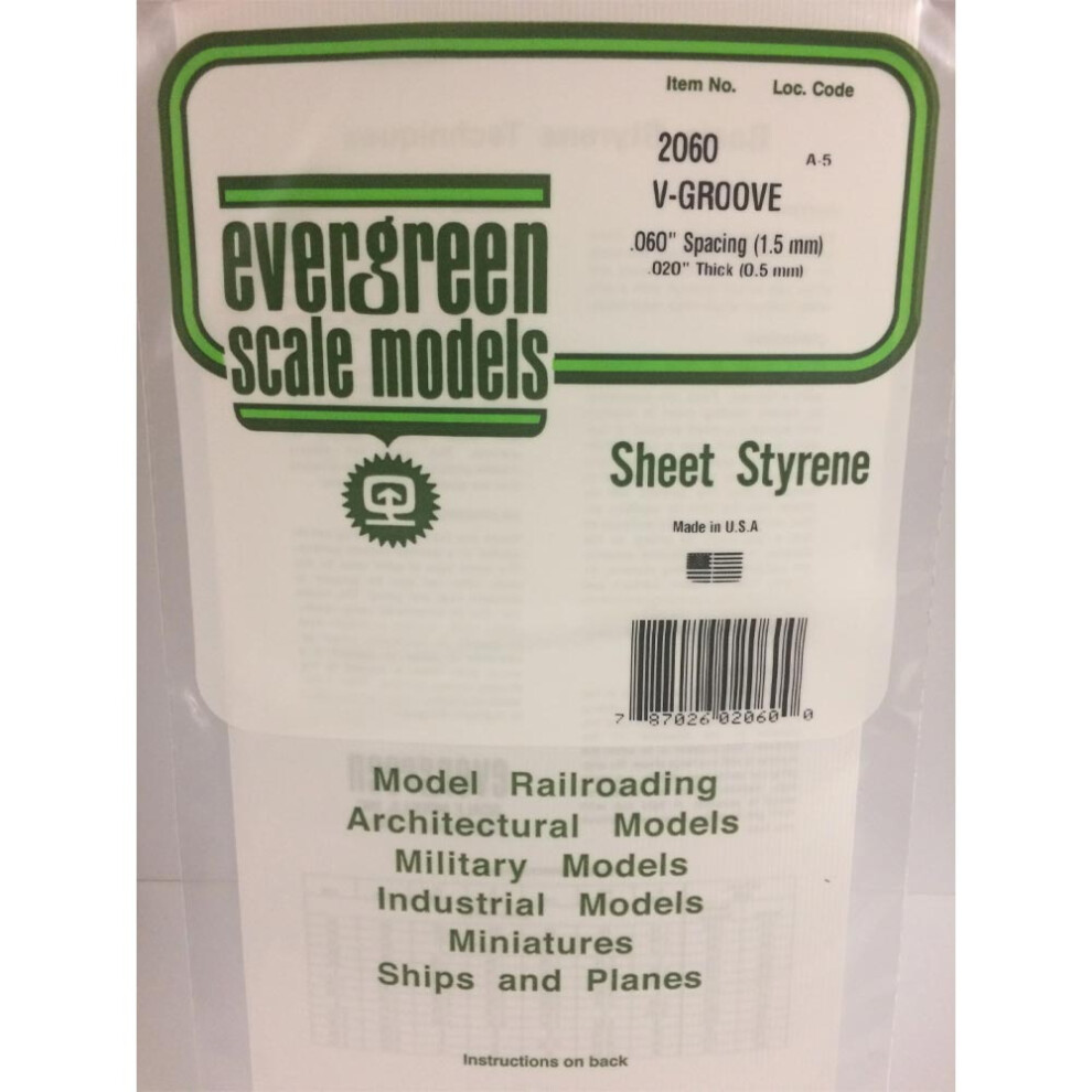 Evergreen 2060 - 0.060" Polystyrene V Groove Siding Sheet 6" x 12