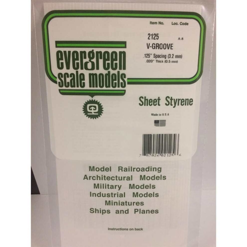 Evergreen 2125 - 0.125" Polystyrene V Groove Siding Sheet 6" x 12"