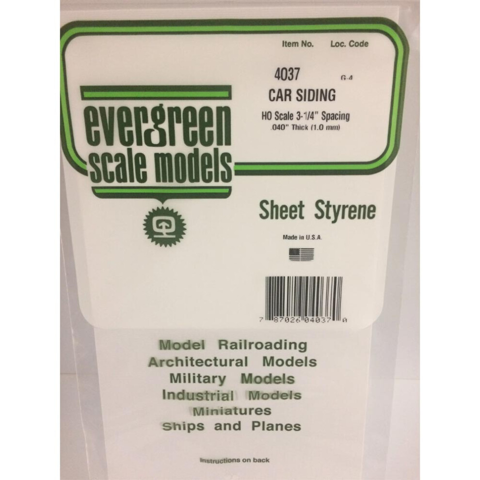 Evergreen 4037 - 0.037" Polystyrene HO Freight Car Siding Sheet 6" x 12"