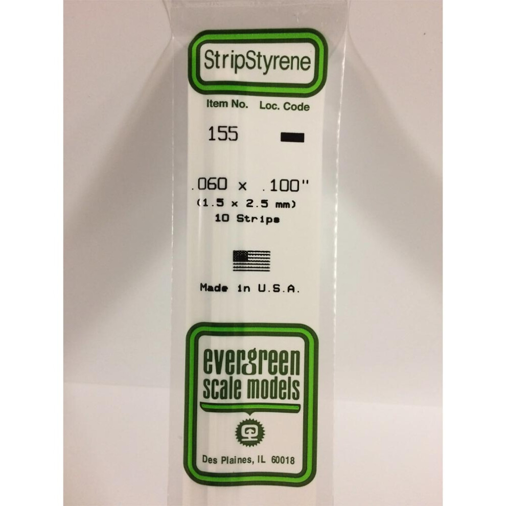 Evergreen 155 - 0.06" x 0.1" Polystyrene Strips 14"/35cm 10pcs