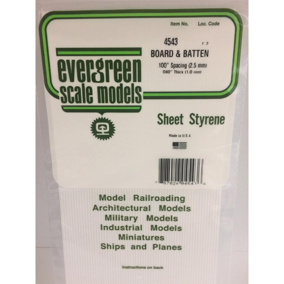 Evergreen 4543 - 0.100" Polystyrene Board & Batten Siding Sheet 6" x 12"-image-OPC-PDW6BST-NEW