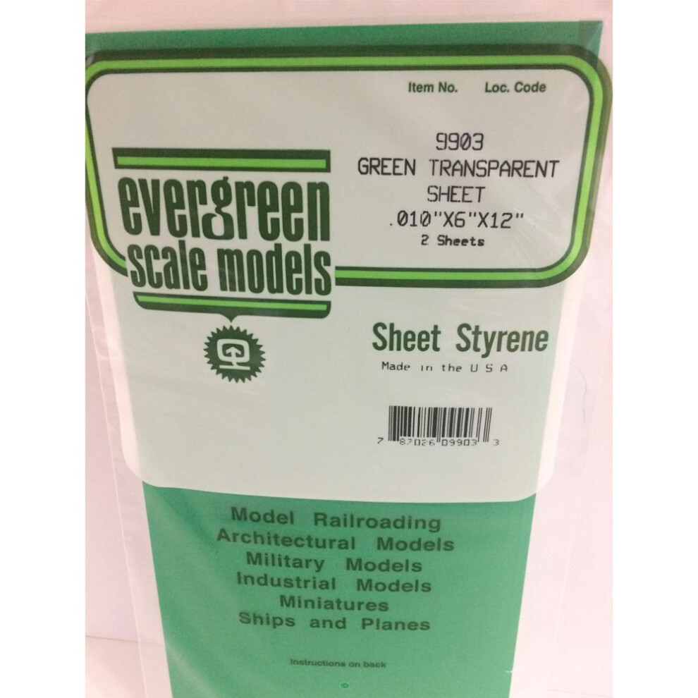 Evergreen 9903 Polystyrene 0.01" Green Transparent Sheets x2 6" x 12