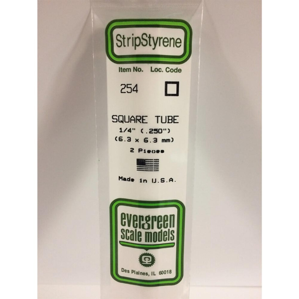 Evergreen 254 - 0.25"/6.3mm Polystyrene 14"/35cm Square Tubes 2 pcs